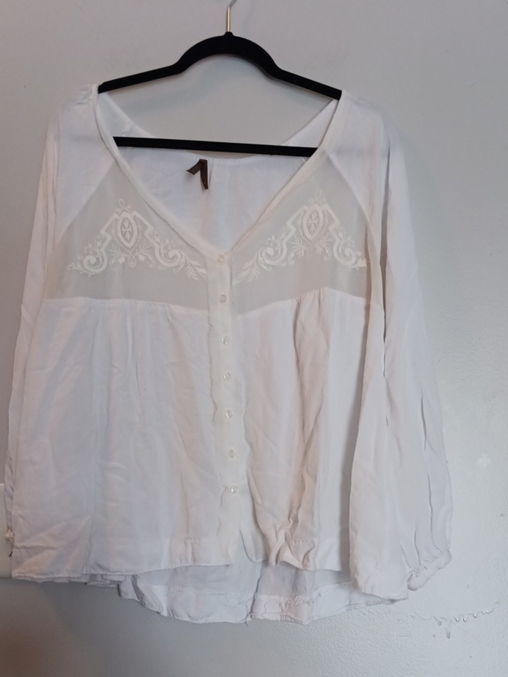 Stetson White Button-Front Lightweight Peasant Blouse